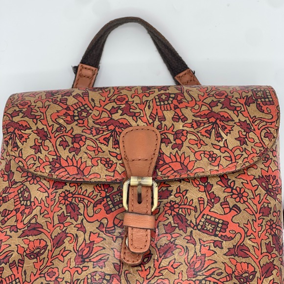 Patricia Nash Handbags - Patricia Nash Leather Mini Backpack Red Floral Elephant Print Boho Buckle Bag